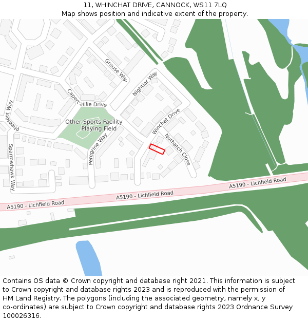 11, WHINCHAT DRIVE, CANNOCK, WS11 7LQ: Location map and indicative extent of plot