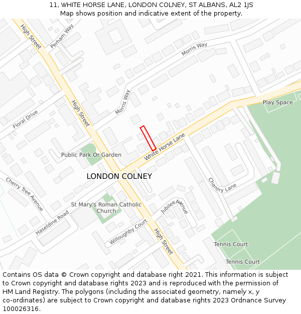 11, WHITE HORSE LANE, LONDON COLNEY, ST ALBANS, AL2 1JS: Location map and indicative extent of plot