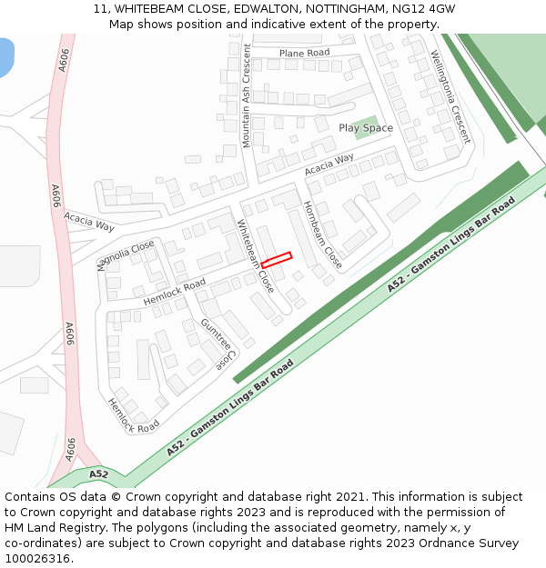 11, WHITEBEAM CLOSE, EDWALTON, NOTTINGHAM, NG12 4GW: Location map and indicative extent of plot