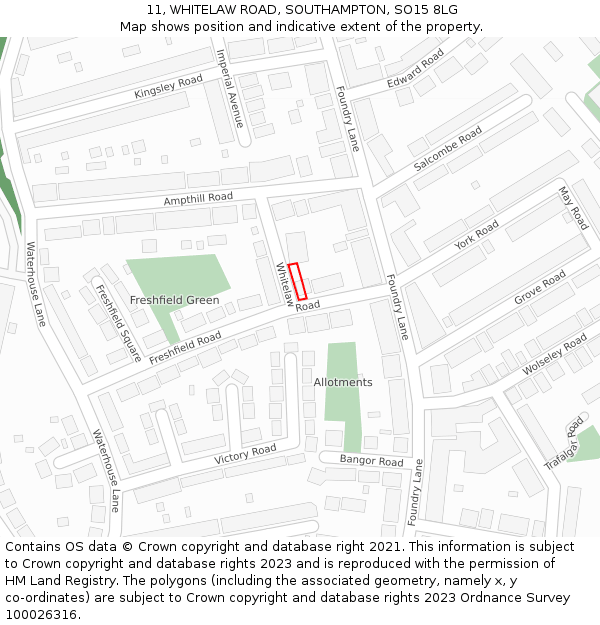 11, WHITELAW ROAD, SOUTHAMPTON, SO15 8LG: Location map and indicative extent of plot