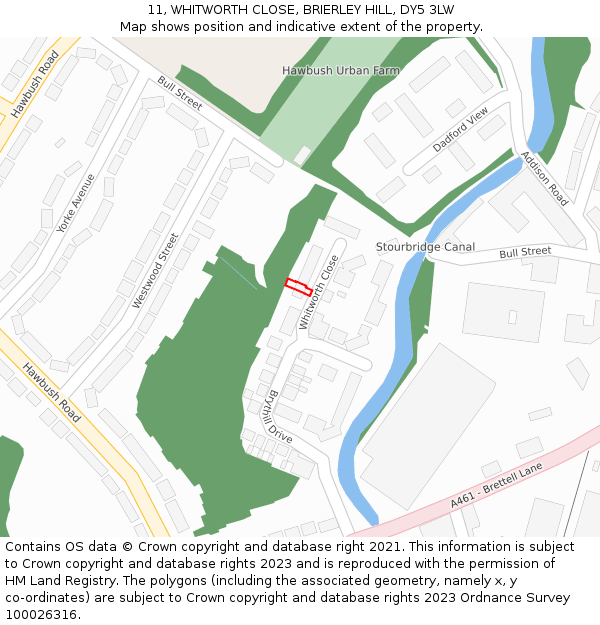 11, WHITWORTH CLOSE, BRIERLEY HILL, DY5 3LW: Location map and indicative extent of plot