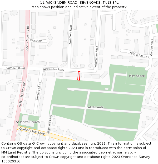 11, WICKENDEN ROAD, SEVENOAKS, TN13 3PL: Location map and indicative extent of plot