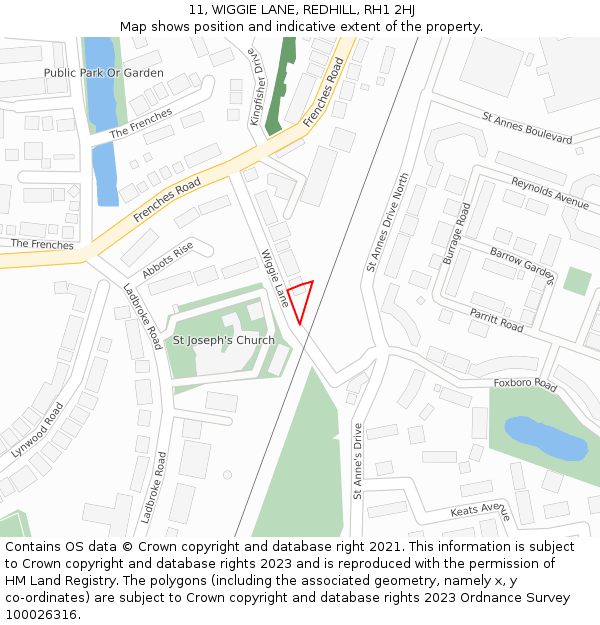 11, WIGGIE LANE, REDHILL, RH1 2HJ: Location map and indicative extent of plot