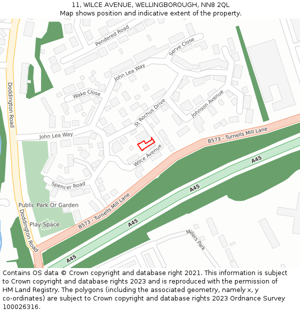 11, WILCE AVENUE, WELLINGBOROUGH, NN8 2QL: Location map and indicative extent of plot