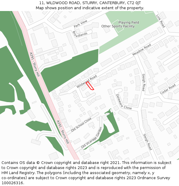 11, WILDWOOD ROAD, STURRY, CANTERBURY, CT2 0JT: Location map and indicative extent of plot