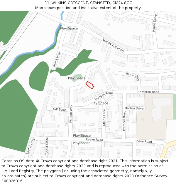 11, WILKINS CRESCENT, STANSTED, CM24 8GG: Location map and indicative extent of plot