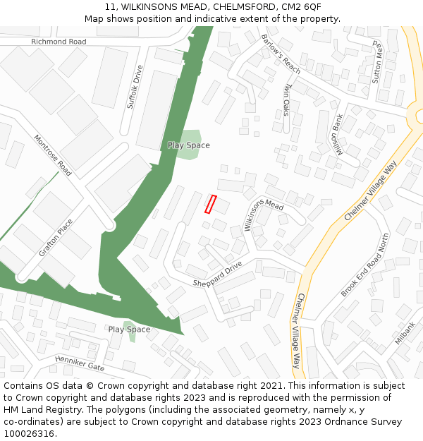 11, WILKINSONS MEAD, CHELMSFORD, CM2 6QF: Location map and indicative extent of plot