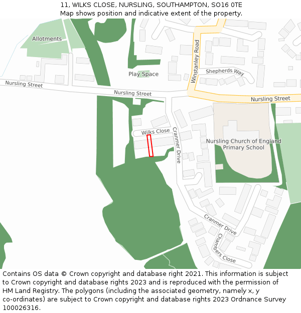 11, WILKS CLOSE, NURSLING, SOUTHAMPTON, SO16 0TE: Location map and indicative extent of plot