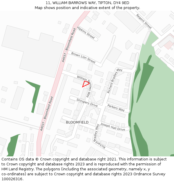 11, WILLIAM BARROWS WAY, TIPTON, DY4 9ED: Location map and indicative extent of plot