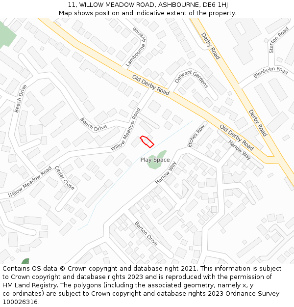 11, WILLOW MEADOW ROAD, ASHBOURNE, DE6 1HJ: Location map and indicative extent of plot