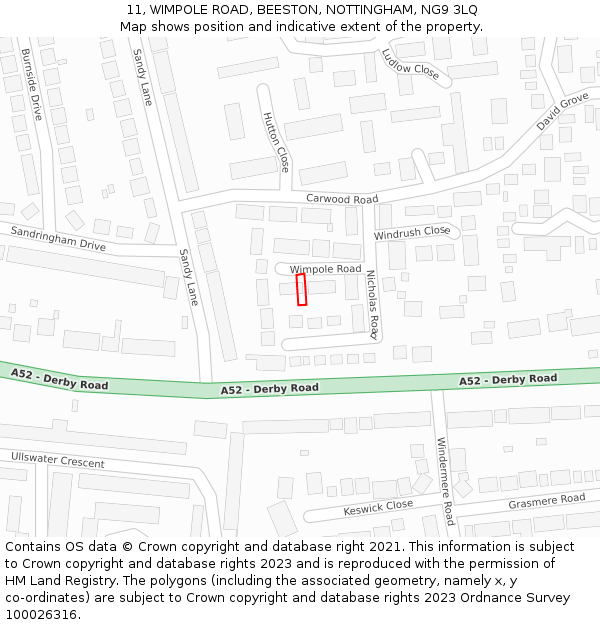 11, WIMPOLE ROAD, BEESTON, NOTTINGHAM, NG9 3LQ: Location map and indicative extent of plot