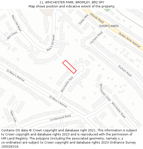 11, WINCHESTER PARK, BROMLEY, BR2 0PY: Location map and indicative extent of plot