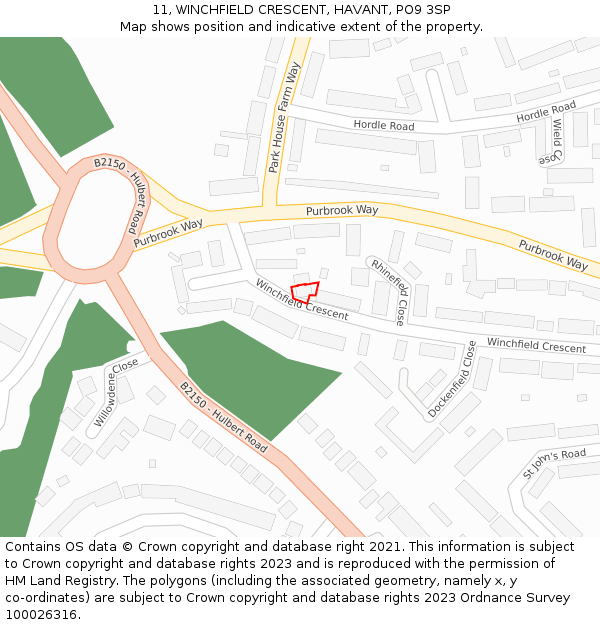 11, WINCHFIELD CRESCENT, HAVANT, PO9 3SP: Location map and indicative extent of plot