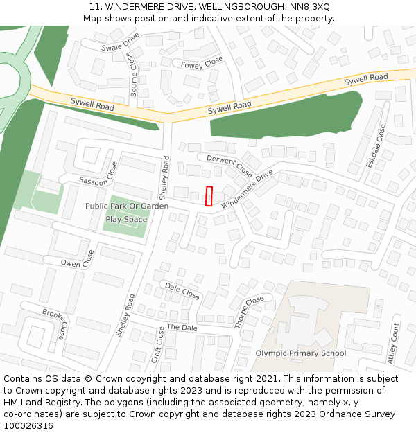 11, WINDERMERE DRIVE, WELLINGBOROUGH, NN8 3XQ: Location map and indicative extent of plot