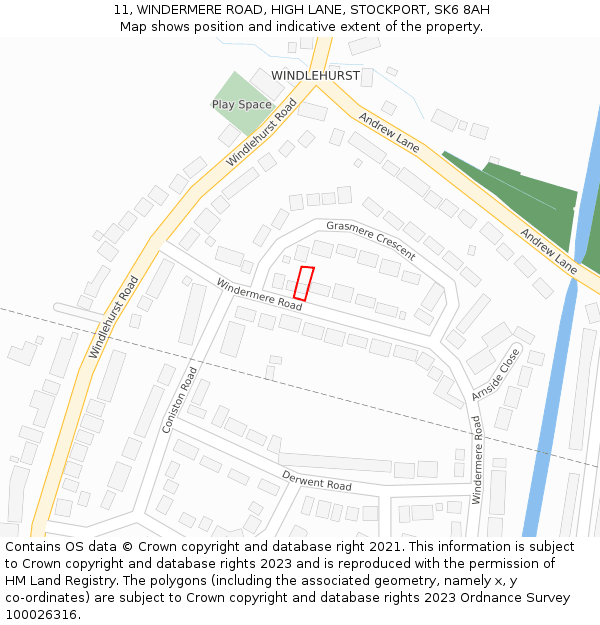 11, WINDERMERE ROAD, HIGH LANE, STOCKPORT, SK6 8AH: Location map and indicative extent of plot