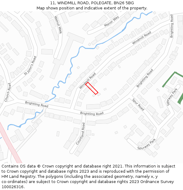 11, WINDMILL ROAD, POLEGATE, BN26 5BG: Location map and indicative extent of plot