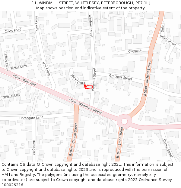 11, WINDMILL STREET, WHITTLESEY, PETERBOROUGH, PE7 1HJ: Location map and indicative extent of plot