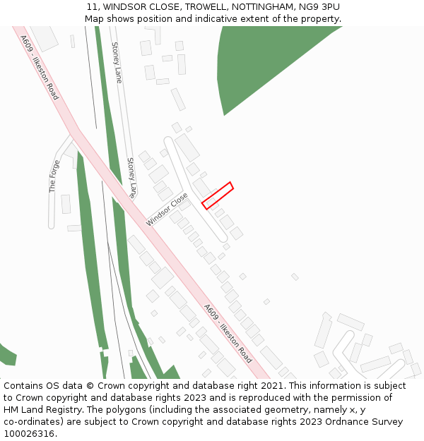 11, WINDSOR CLOSE, TROWELL, NOTTINGHAM, NG9 3PU: Location map and indicative extent of plot