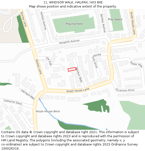 11, WINDSOR WALK, HALIFAX, HX3 8XE: Location map and indicative extent of plot