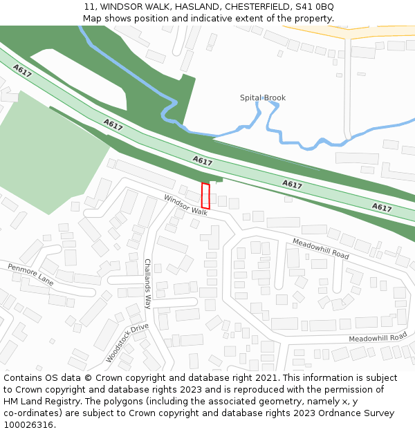 11, WINDSOR WALK, HASLAND, CHESTERFIELD, S41 0BQ: Location map and indicative extent of plot