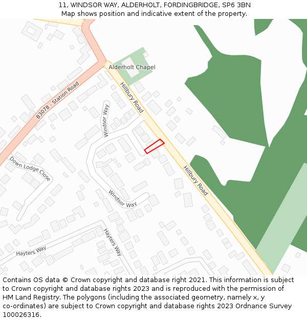 11, WINDSOR WAY, ALDERHOLT, FORDINGBRIDGE, SP6 3BN: Location map and indicative extent of plot