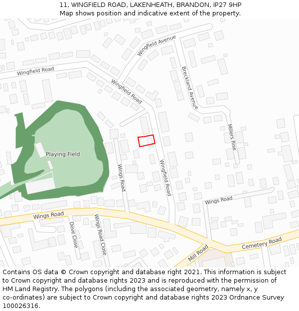 11, WINGFIELD ROAD, LAKENHEATH, BRANDON, IP27 9HP: Location map and indicative extent of plot