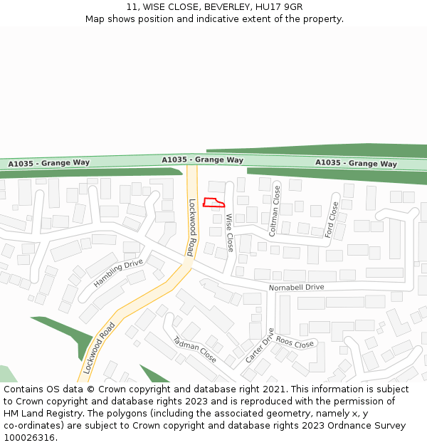 11, WISE CLOSE, BEVERLEY, HU17 9GR: Location map and indicative extent of plot