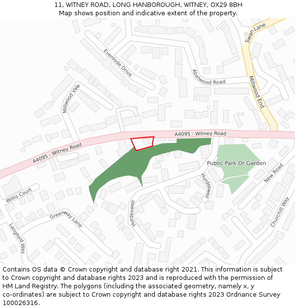 11, WITNEY ROAD, LONG HANBOROUGH, WITNEY, OX29 8BH: Location map and indicative extent of plot