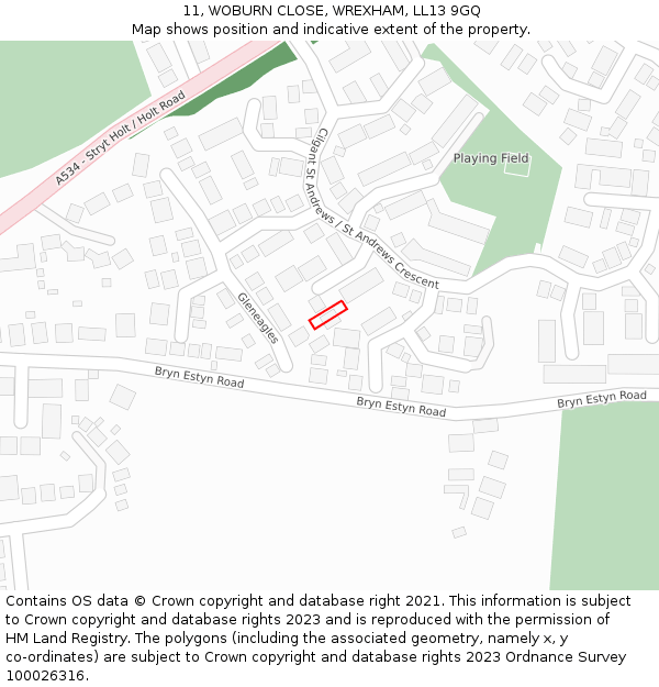 11, WOBURN CLOSE, WREXHAM, LL13 9GQ: Location map and indicative extent of plot