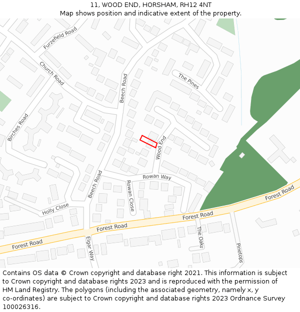 11, WOOD END, HORSHAM, RH12 4NT: Location map and indicative extent of plot