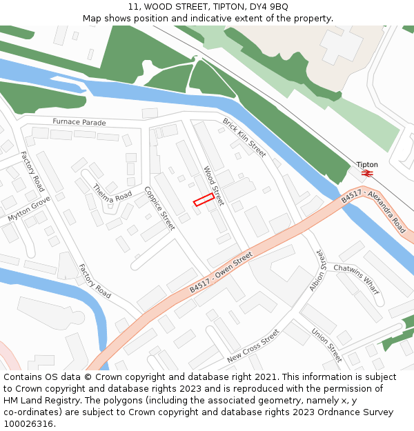 11, WOOD STREET, TIPTON, DY4 9BQ: Location map and indicative extent of plot