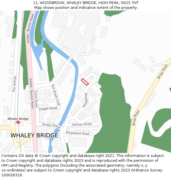 11, WOODBROOK, WHALEY BRIDGE, HIGH PEAK, SK23 7NT: Location map and indicative extent of plot