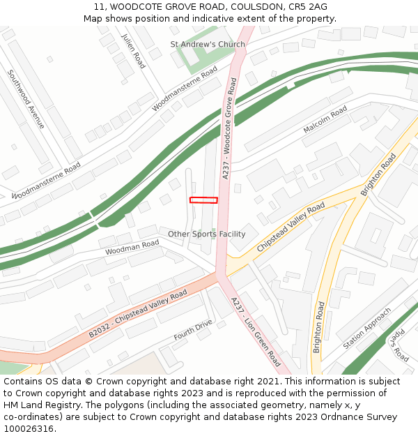 11, WOODCOTE GROVE ROAD, COULSDON, CR5 2AG: Location map and indicative extent of plot