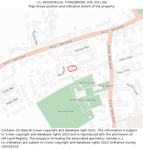 11, WOODFIELDS, STRADBROKE, EYE, IP21 5JQ: Location map and indicative extent of plot