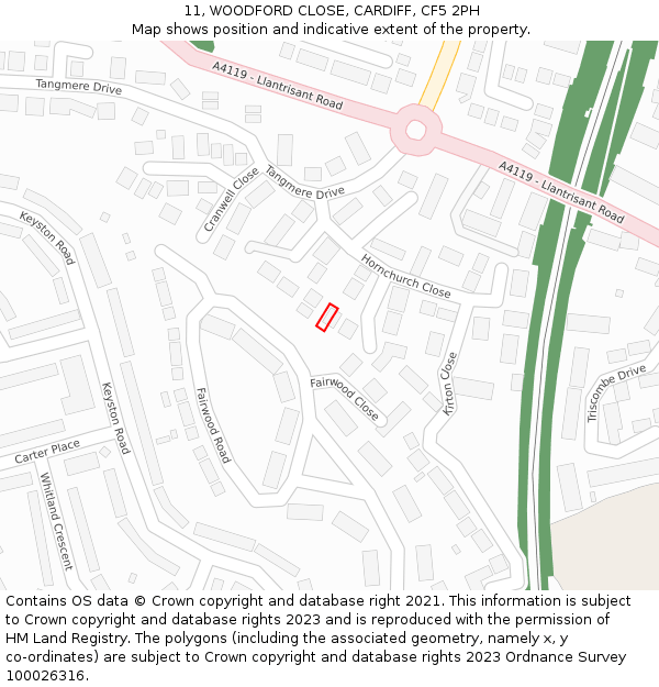 11, WOODFORD CLOSE, CARDIFF, CF5 2PH: Location map and indicative extent of plot