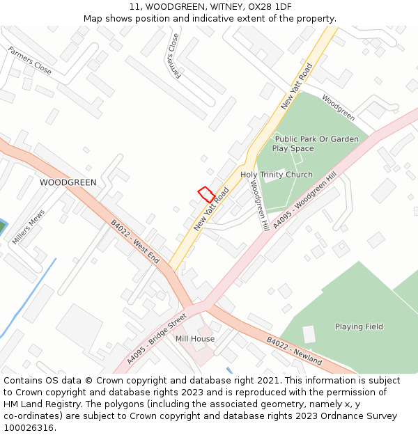 11, WOODGREEN, WITNEY, OX28 1DF: Location map and indicative extent of plot