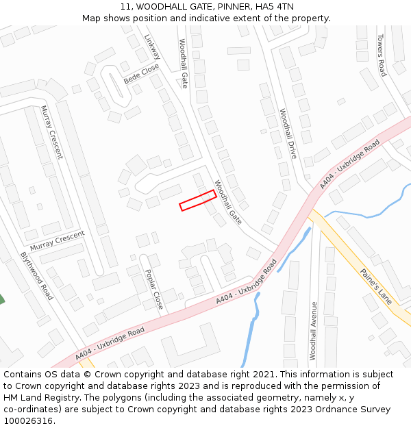 11, WOODHALL GATE, PINNER, HA5 4TN: Location map and indicative extent of plot