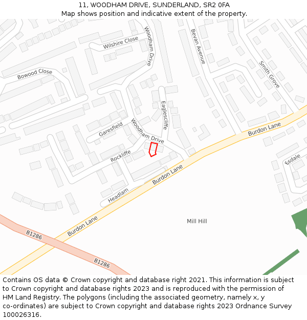 11, WOODHAM DRIVE, SUNDERLAND, SR2 0FA: Location map and indicative extent of plot