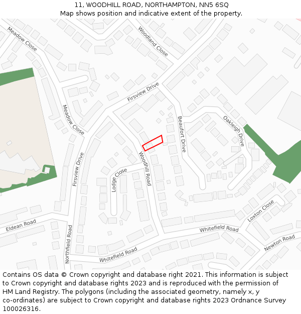 11, WOODHILL ROAD, NORTHAMPTON, NN5 6SQ: Location map and indicative extent of plot