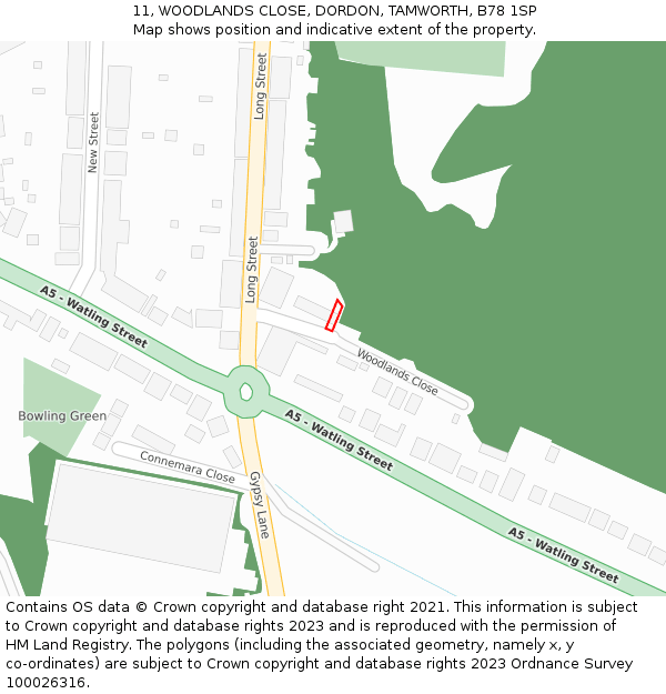 11, WOODLANDS CLOSE, DORDON, TAMWORTH, B78 1SP: Location map and indicative extent of plot