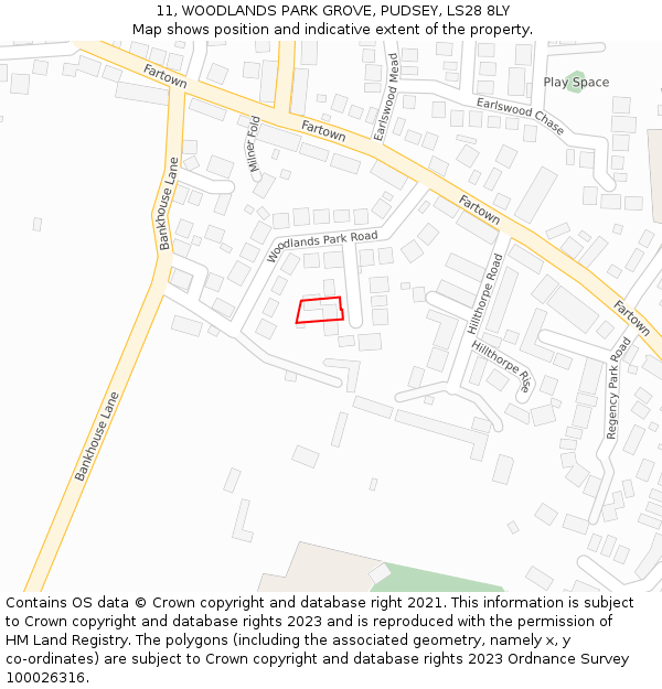 11, WOODLANDS PARK GROVE, PUDSEY, LS28 8LY: Location map and indicative extent of plot