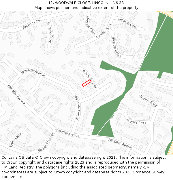 11, WOODVALE CLOSE, LINCOLN, LN6 3RL: Location map and indicative extent of plot