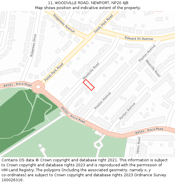 11, WOODVILLE ROAD, NEWPORT, NP20 4JB: Location map and indicative extent of plot