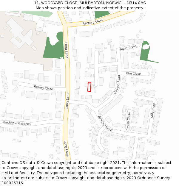 11, WOODYARD CLOSE, MULBARTON, NORWICH, NR14 8AS: Location map and indicative extent of plot