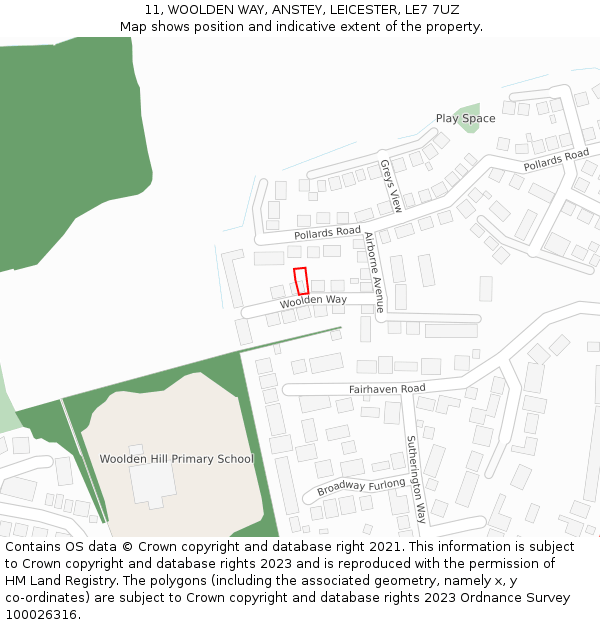 11, WOOLDEN WAY, ANSTEY, LEICESTER, LE7 7UZ: Location map and indicative extent of plot