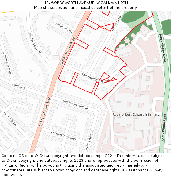 11, WORDSWORTH AVENUE, WIGAN, WN1 2PH: Location map and indicative extent of plot