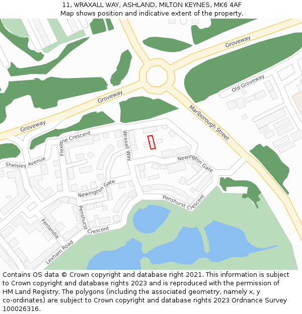 11, WRAXALL WAY, ASHLAND, MILTON KEYNES, MK6 4AF: Location map and indicative extent of plot