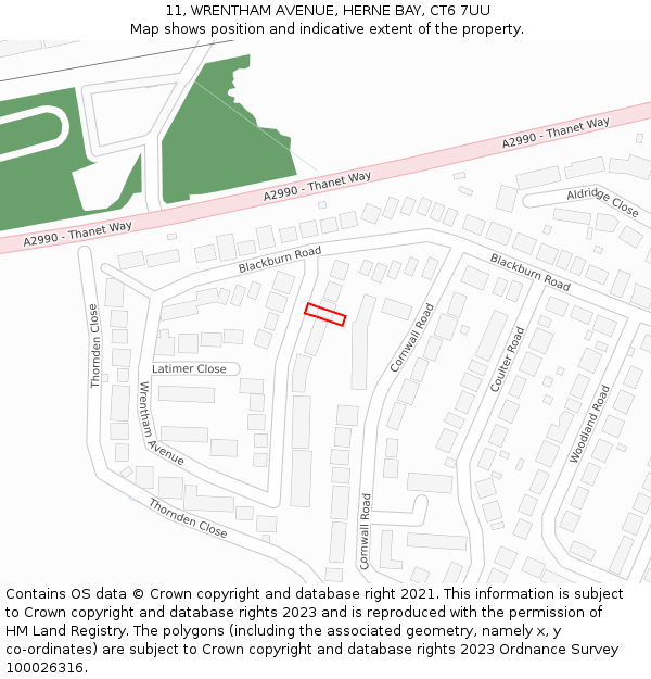 11, WRENTHAM AVENUE, HERNE BAY, CT6 7UU: Location map and indicative extent of plot