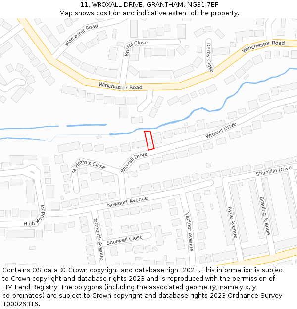 11, WROXALL DRIVE, GRANTHAM, NG31 7EF: Location map and indicative extent of plot