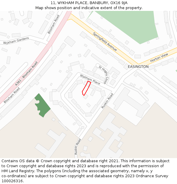 11, WYKHAM PLACE, BANBURY, OX16 9JA: Location map and indicative extent of plot